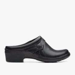 Hot Angie Mist Black Leather Women Clogs & Mules