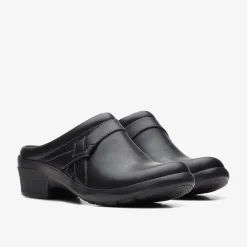 Hot Angie Mist Black Leather Women Clogs & Mules