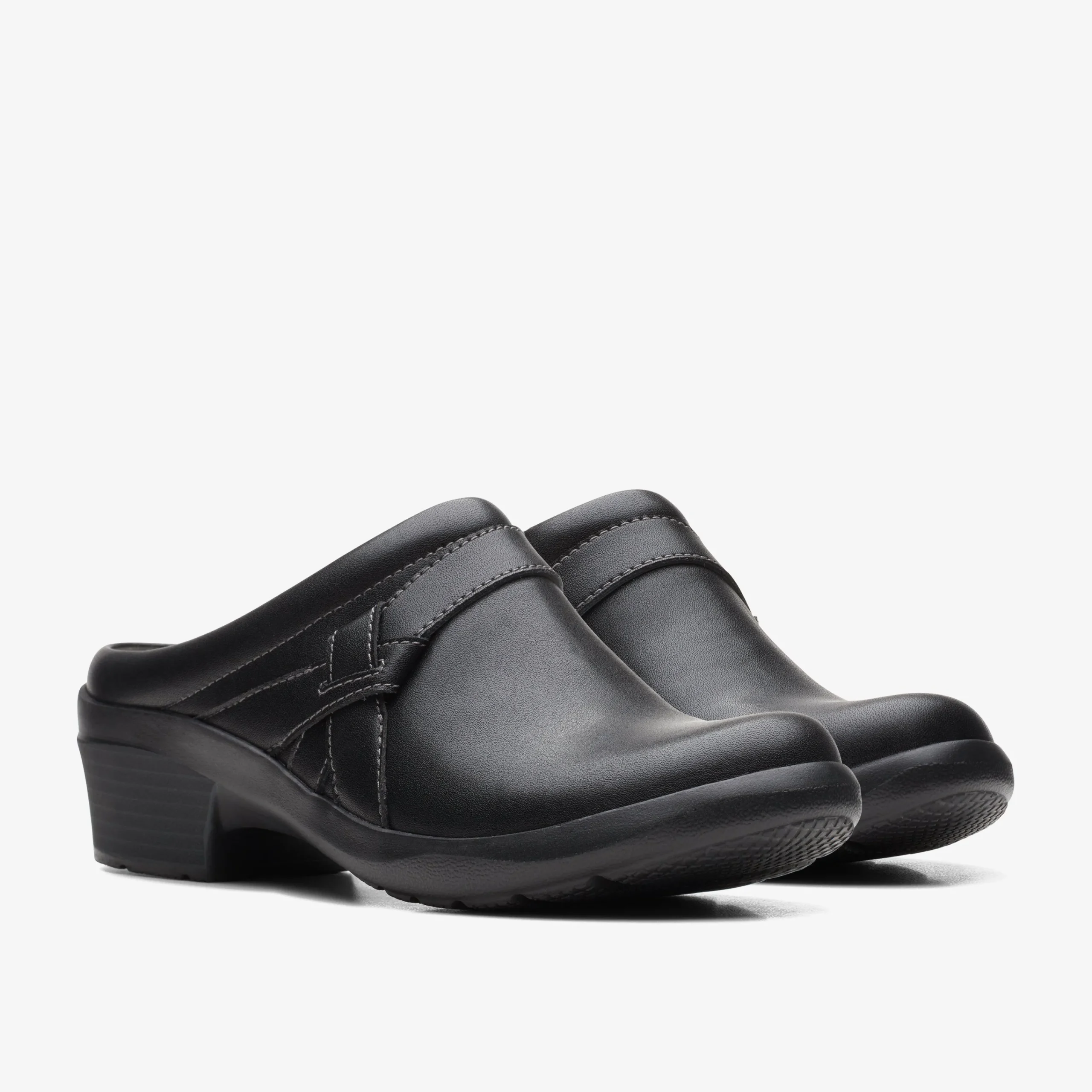 Hot Angie Mist Black Leather Women Clogs & Mules