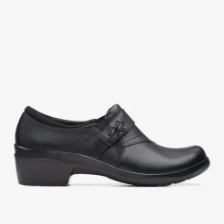 Hot Angie Pearl Black Leather Women Clogs & Mules