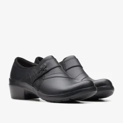 Hot Angie Pearl Black Leather Women Clogs & Mules